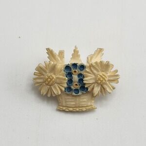 Vintage Carved Flower Basket Brooch Pin‎